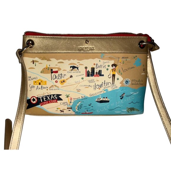 Spartina 449 Texas Crossbody Bag With Map Print Design & Adjustable Strap - Picture 2 of 6
